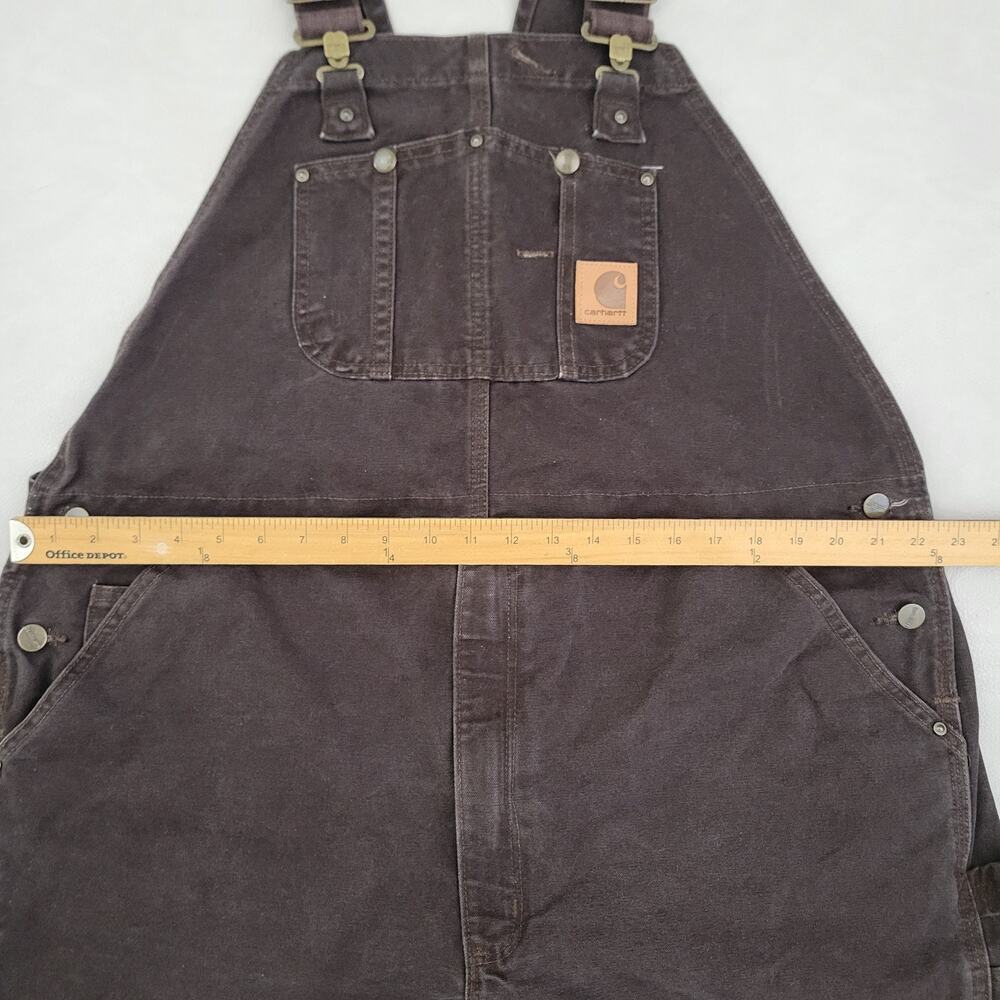 Y2k Carhartt Bib Overalls Brown Double Knee R06 DKB Unlined Workwear 44x32 - Picture 7 of 13